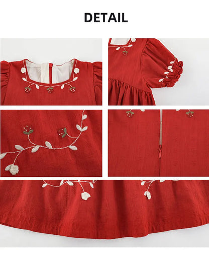 Embroidered Strawberry Dress - TOTSBY