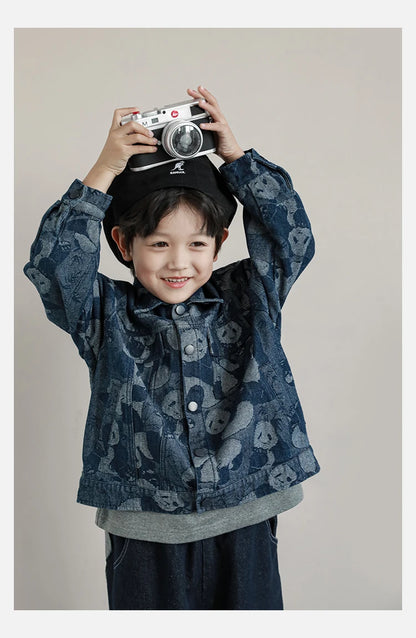 Boys Panda Print Denim Button Jacket - TOTSBY