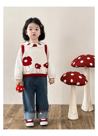 Mushroom Applique Blue Jeans For Girls - TOTSBY