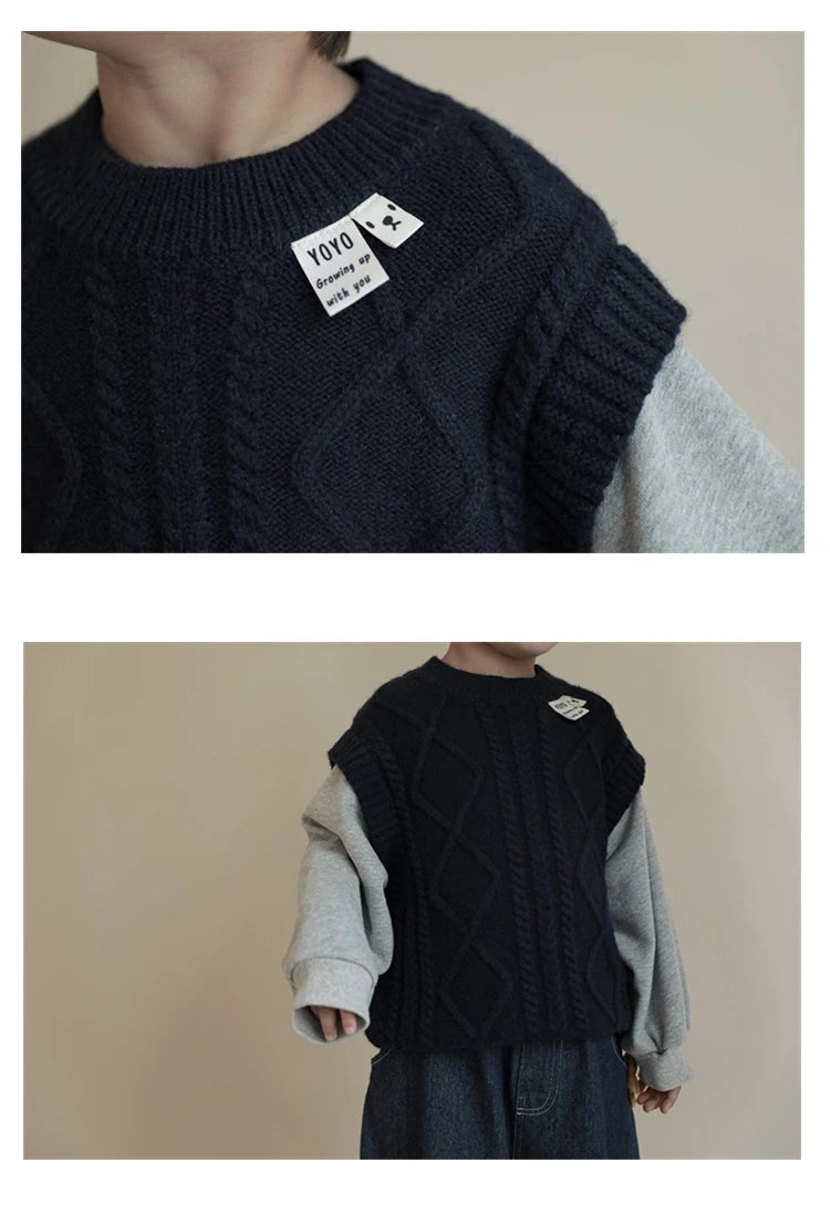 Boys Knitted Sweater With Cotton Sleeve - TOTSBY