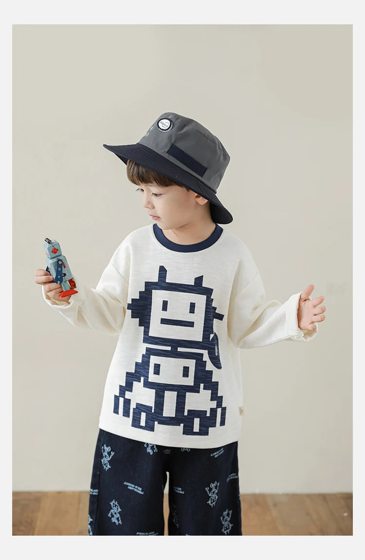 Long Sleeve Pixelated Robot T-Shirt - TOTSBY