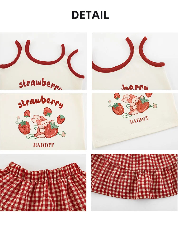 Strawberry Print Top and Plaid Skirt Set - TOTSBY