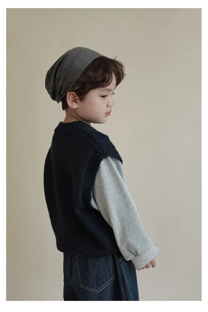 Boys Knitted Sweater With Cotton Sleeve - TOTSBY