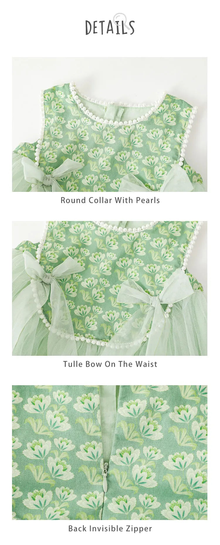 Green Floral Sleeveless Tulle Dress - TOTSBY