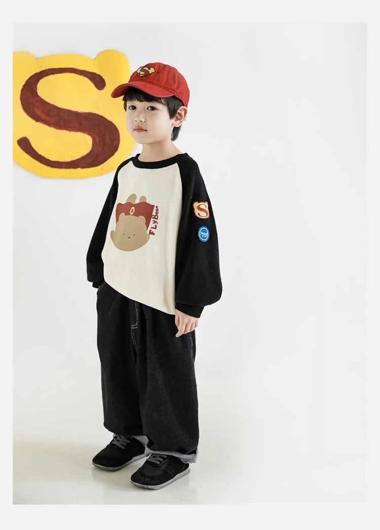 Boys Sweatshirt Super Bear Print Pullover With Cape - TOTSBY