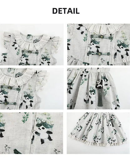 Oriental Inspired Panda Print Lace Dress - TOTSBY