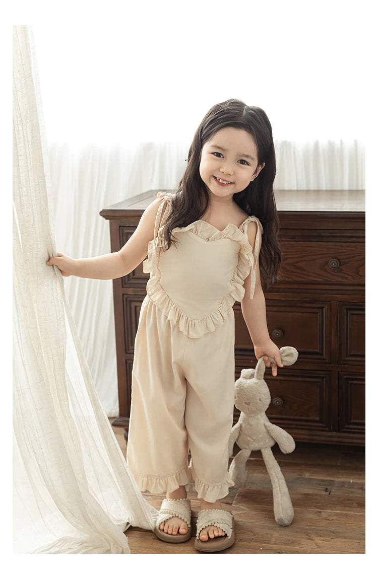 Heart-shaped Solid Color Top & Pants Set - TOTSBY