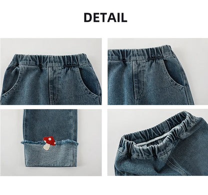 Mushroom Applique Blue Jeans For Girls - TOTSBY