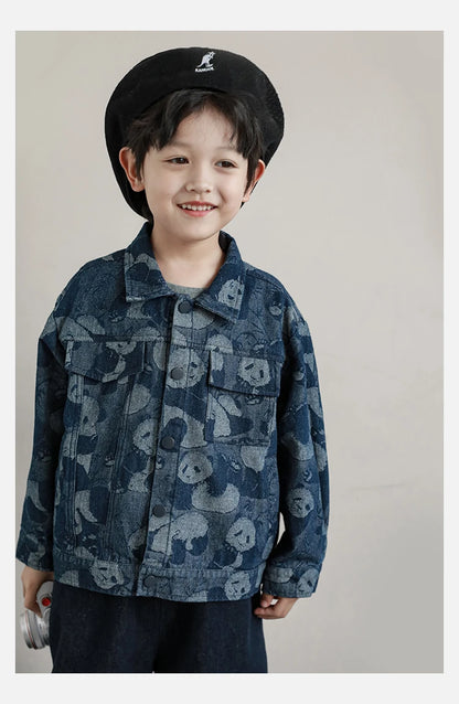 Boys Panda Print Denim Button Jacket - TOTSBY