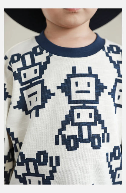 Long Sleeve Pixelated Robot T-Shirt - TOTSBY