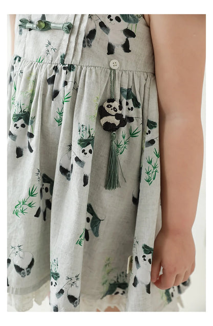 Oriental Inspired Panda Print Lace Dress - TOTSBY