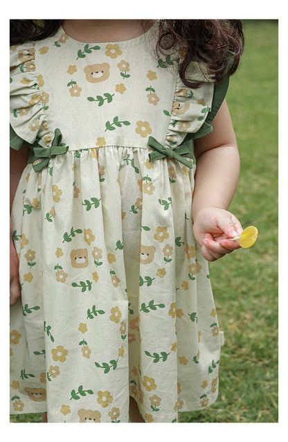 Cartoon Bear Print Dress - TOTSBY