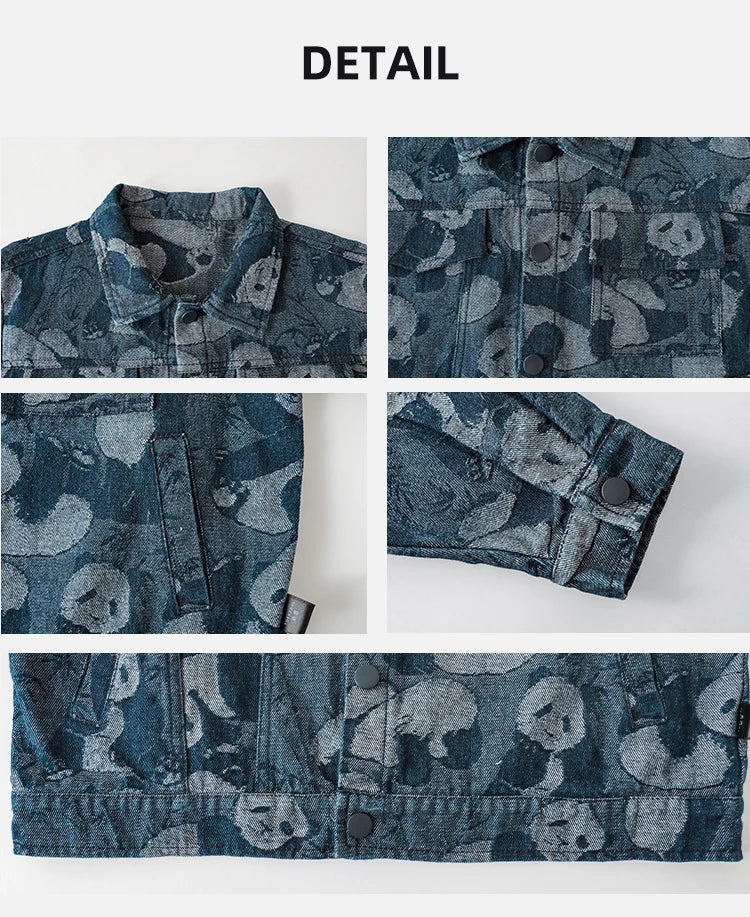 Boys Panda Print Denim Button Jacket - TOTSBY