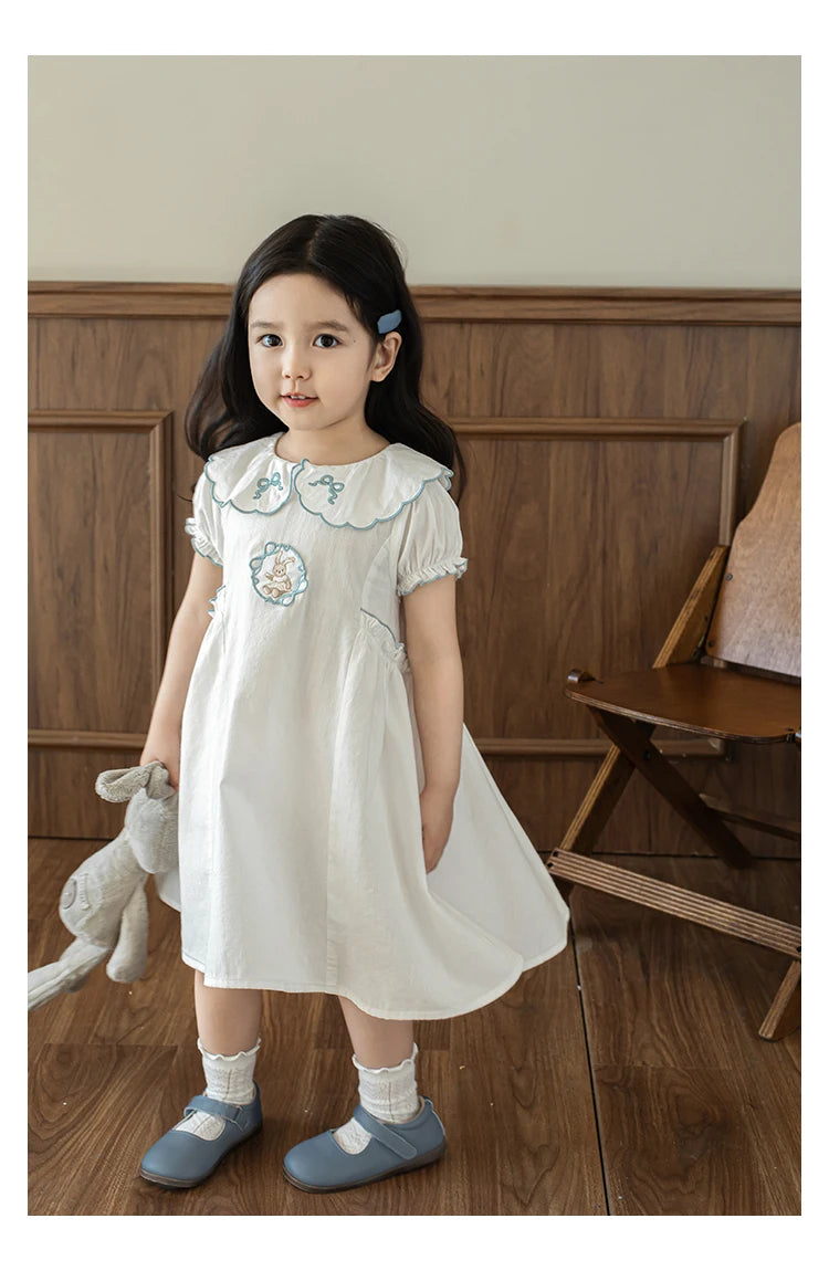 White Embroidered Cotton Dress - TOTSBY