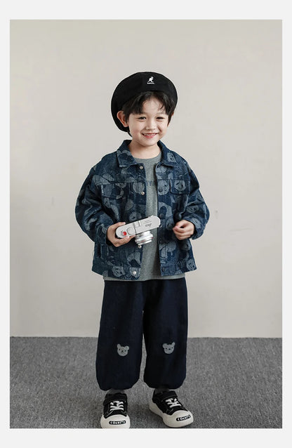 Boys Panda Print Denim Button Jacket - TOTSBY