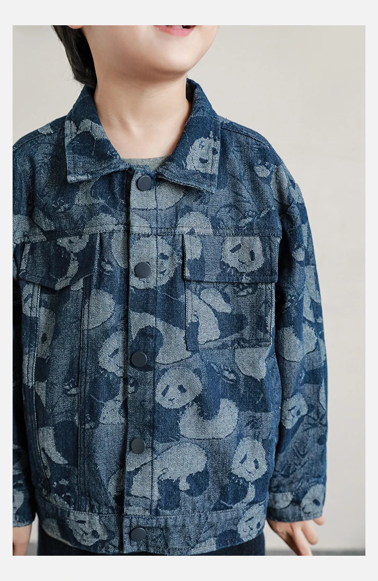 Boys Panda Print Denim Button Jacket - TOTSBY