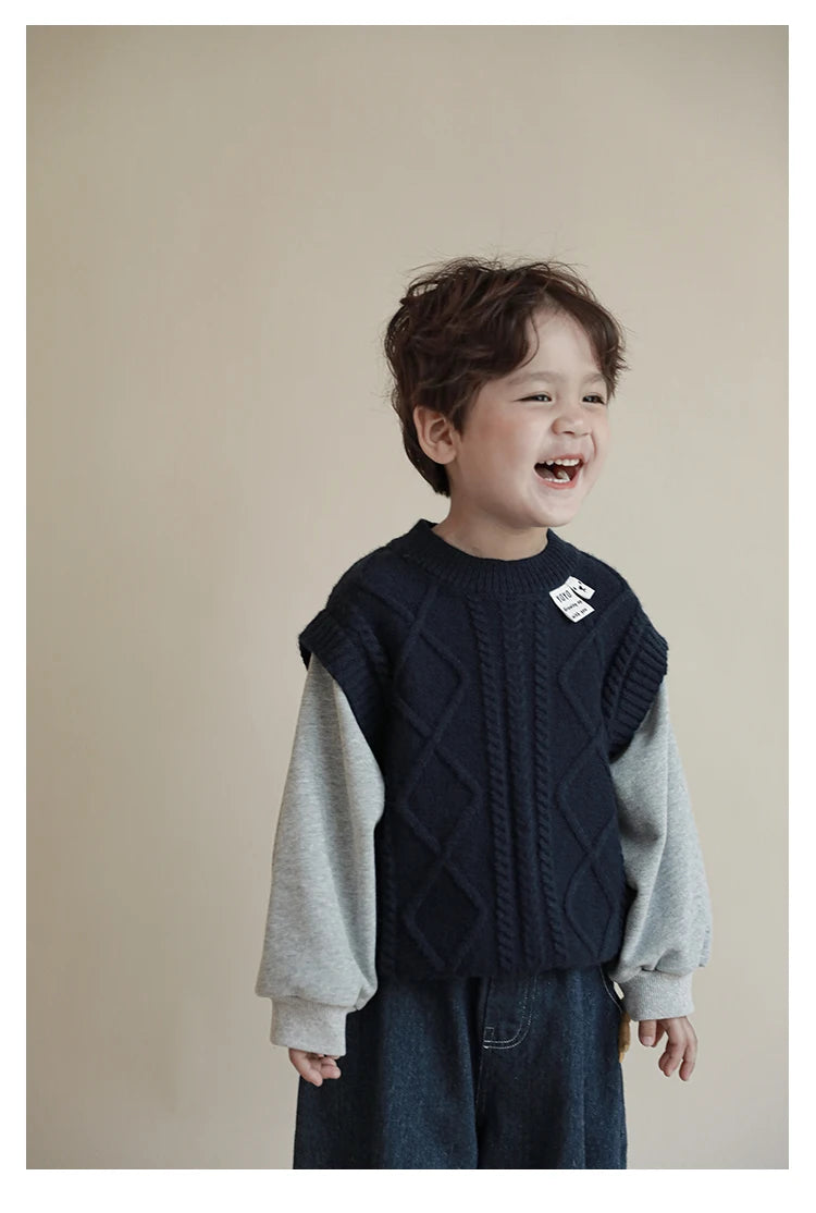 Boys Knitted Sweater With Cotton Sleeve - TOTSBY