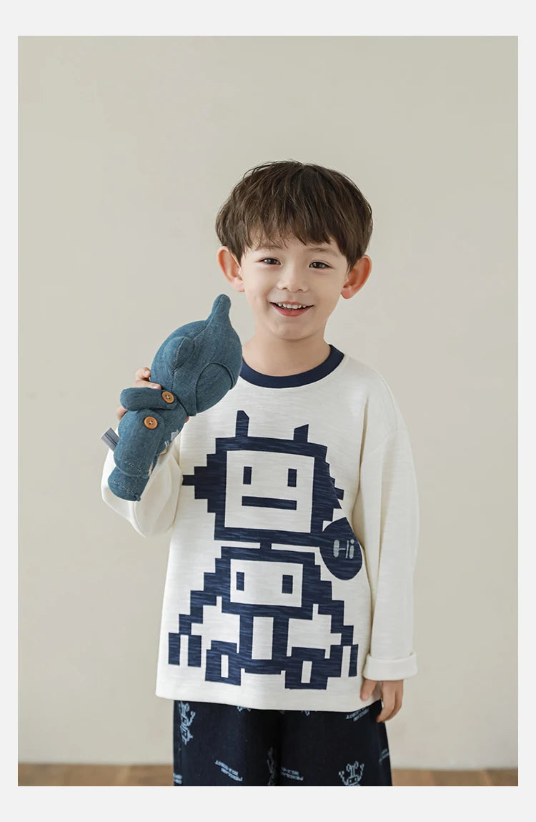 Long Sleeve Pixelated Robot T-Shirt - TOTSBY