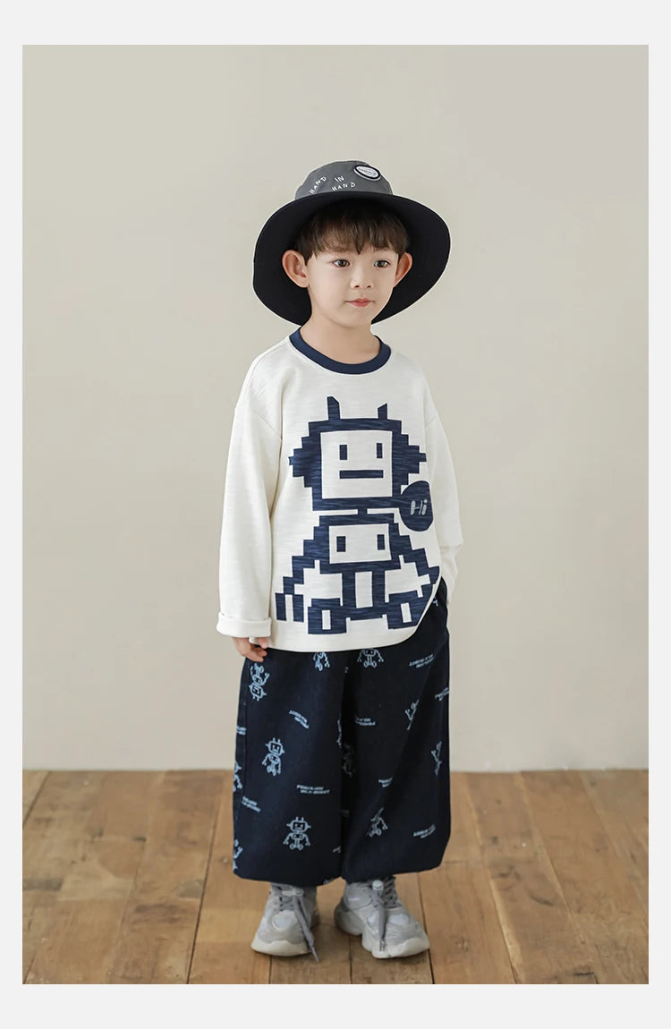 Long Sleeve Pixelated Robot T-Shirt - TOTSBY