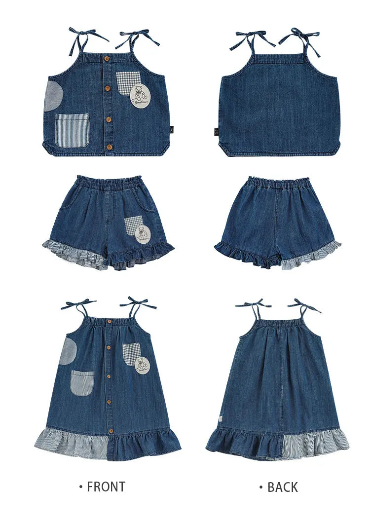 Denim Patchwork Dress /  Top & Shorts Set - TOTSBY