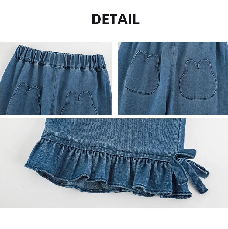 Solid Color Frill Jeans For Girls - TOTSBY