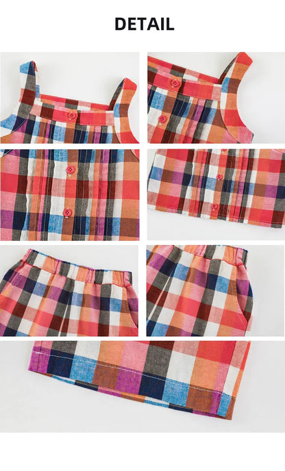 Cotton Plaid Retro Outfit Set for Girls - TOTSBY