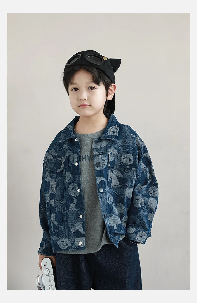 Boys Panda Print Denim Button Jacket - TOTSBY