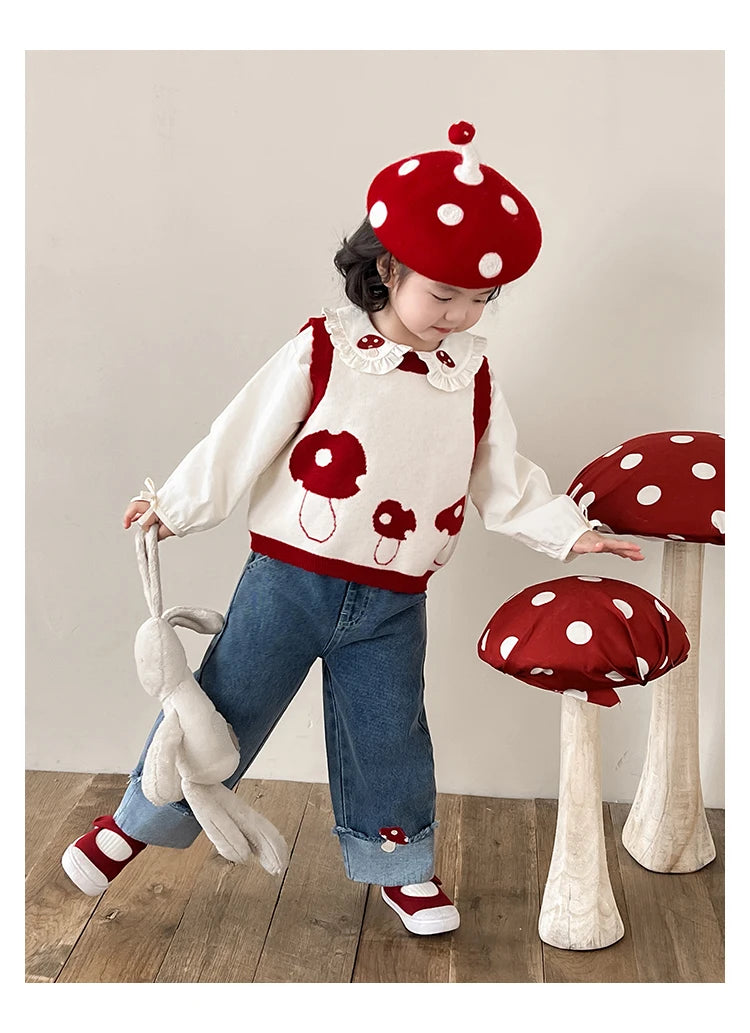 Mushroom Applique Blue Jeans For Girls - TOTSBY